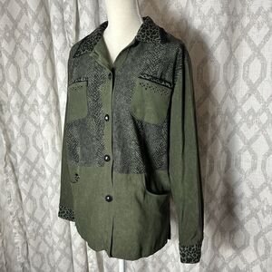 Vintage Christina Hope Green Animal Print Jacket Size 8 Full Length Boho Artsy